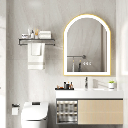 High-End LED Bathroom Mirror with Demister and Memory Function, Arch Framed, 3 Lighting Modes - LP Replenish