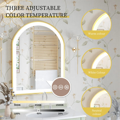 High-End LED Bathroom Mirror with Demister and Memory Function, Arch Framed, 3 Lighting Modes - LP Replenish