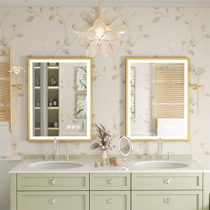 Gold Frame LED Bathroom Mirror with Dimmable Lights and Anti-Fog - LP Replenish