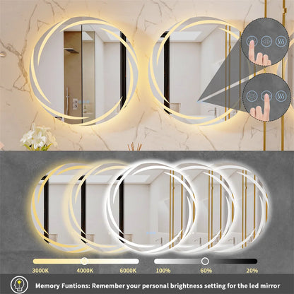 Bathroom Wall Mirror with Light Circle Backlit LED Bath Vanity Mirror Defog, 24 Inch - LP Replenish