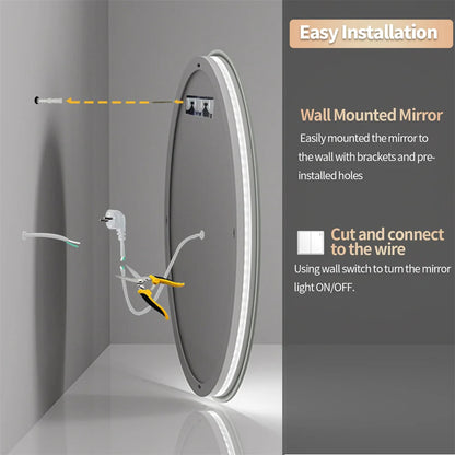 Bathroom Wall Mirror with Light Circle Backlit LED Bath Vanity Mirror Defog, 24 Inch - LP Replenish