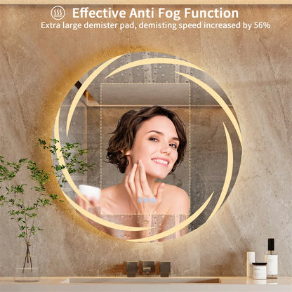 Bathroom Wall Mirror with Light Circle Backlit LED Bath Vanity Mirror Defog, 24 Inch - LP Replenish