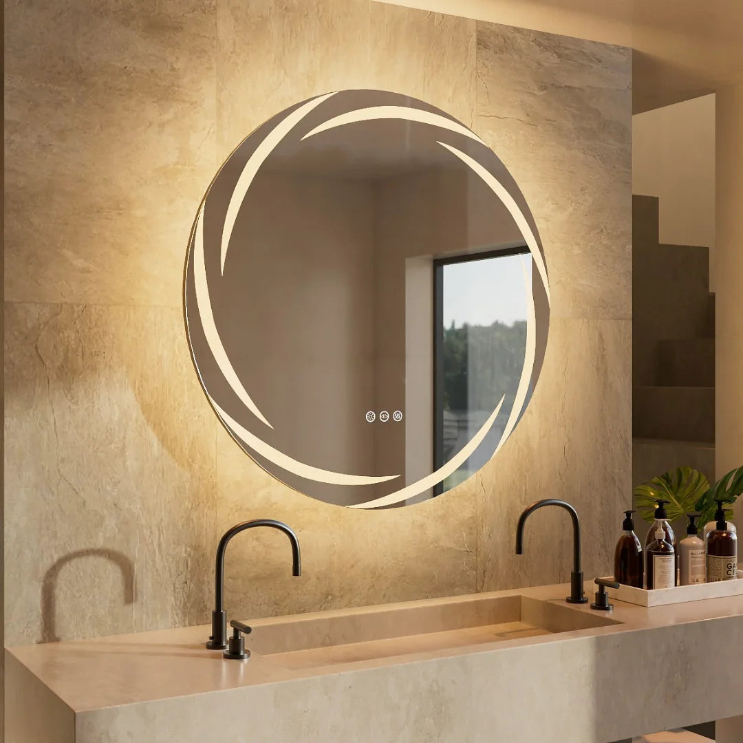 Round LED Bathroom Mirror with Anti-Fog and Memory Function Round LED Bathroom Mirror with Anti-Fog and Memory Function