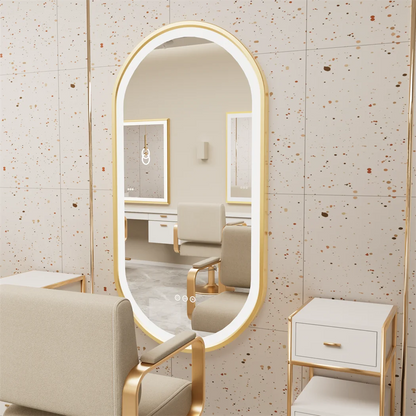 Oval LED Bathroom Mirror with Demister - Gold Frame - LP Replenish
