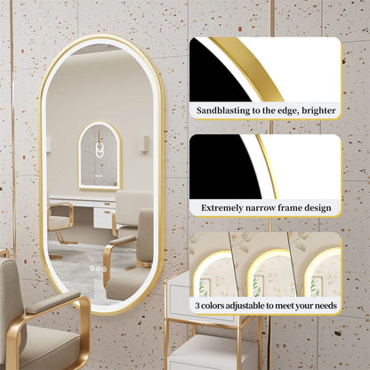Oval LED Bathroom Mirror with Demister - Gold Frame - LP Replenish