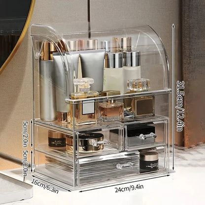 Clear Ribbed Pattern Large Clear Makeup Organizer with Drawers and Lid - LP Replenish
