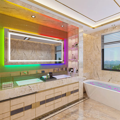 Large LED Bathroom Mirror with RGB Backlight and Anti-Fog Feature - LP Replenish