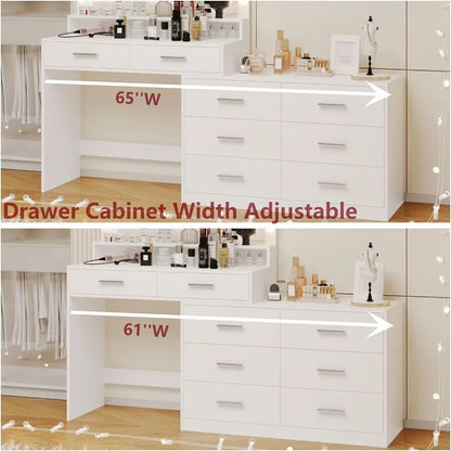 Large Makeup Vanity Desk with Hollywood Mirror and 8 Drawers - LP Replenish