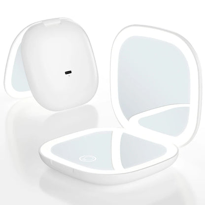 Mini Portable 5X 10X Folding Makeup Mirror with LED Lights - LP Replenish