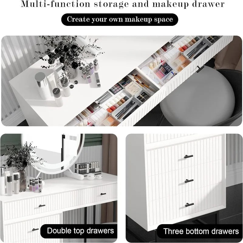 Modern Large Vanity Desk with Movable 3-Drawer Chest