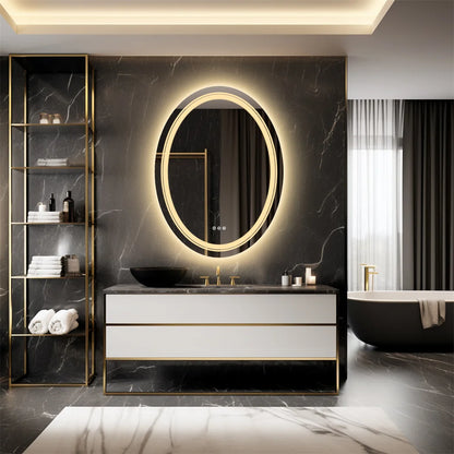 Oval Frameless Bathroom Mirror with Dimmable Dual LED, Anti-Fog, and 3 Color Modes - LP Replenish