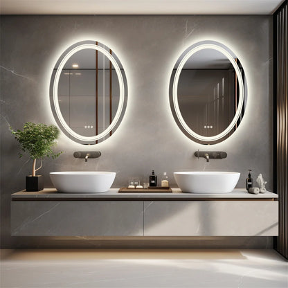 Oval Frameless Bathroom Mirror with Dimmable Dual LED, Anti-Fog, and 3 Color Modes - LP Replenish