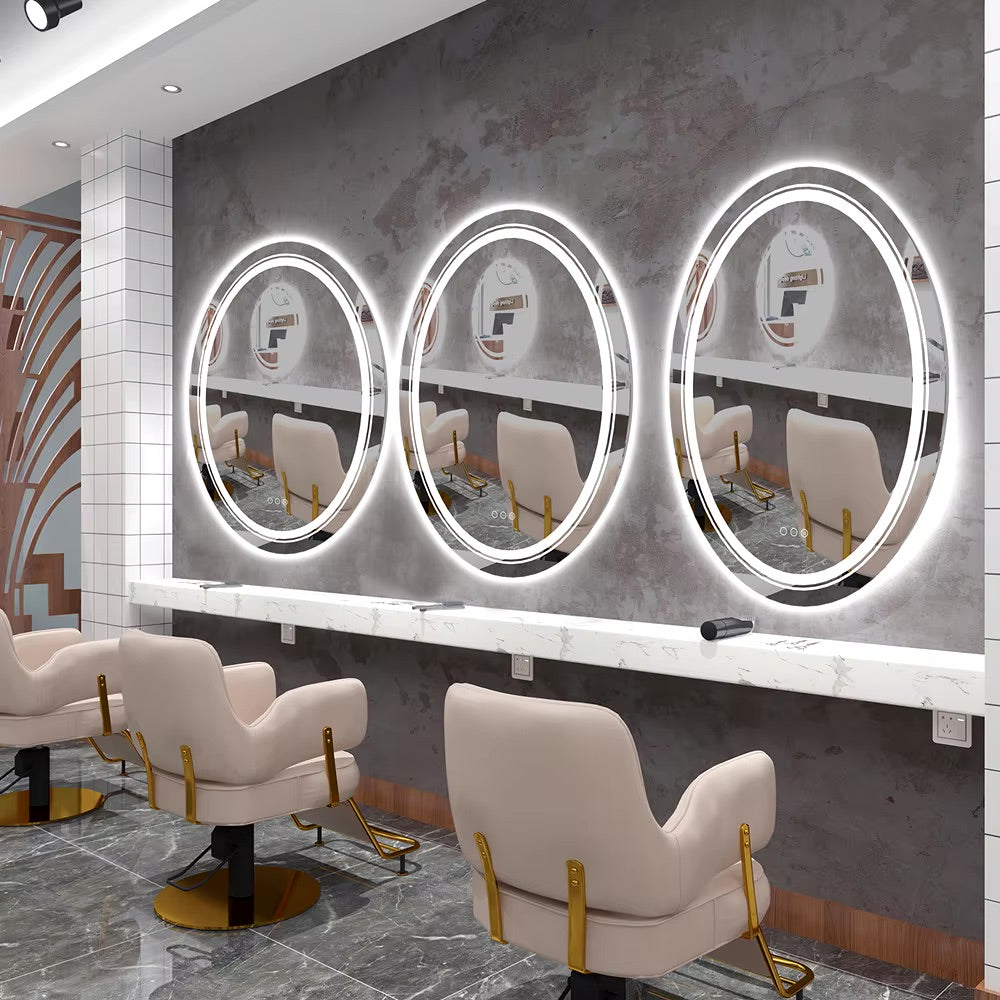 Oval Frameless Bathroom Mirror with Dimmable Dual LED, Anti-Fog, and 3 Color Modes - LP Replenish