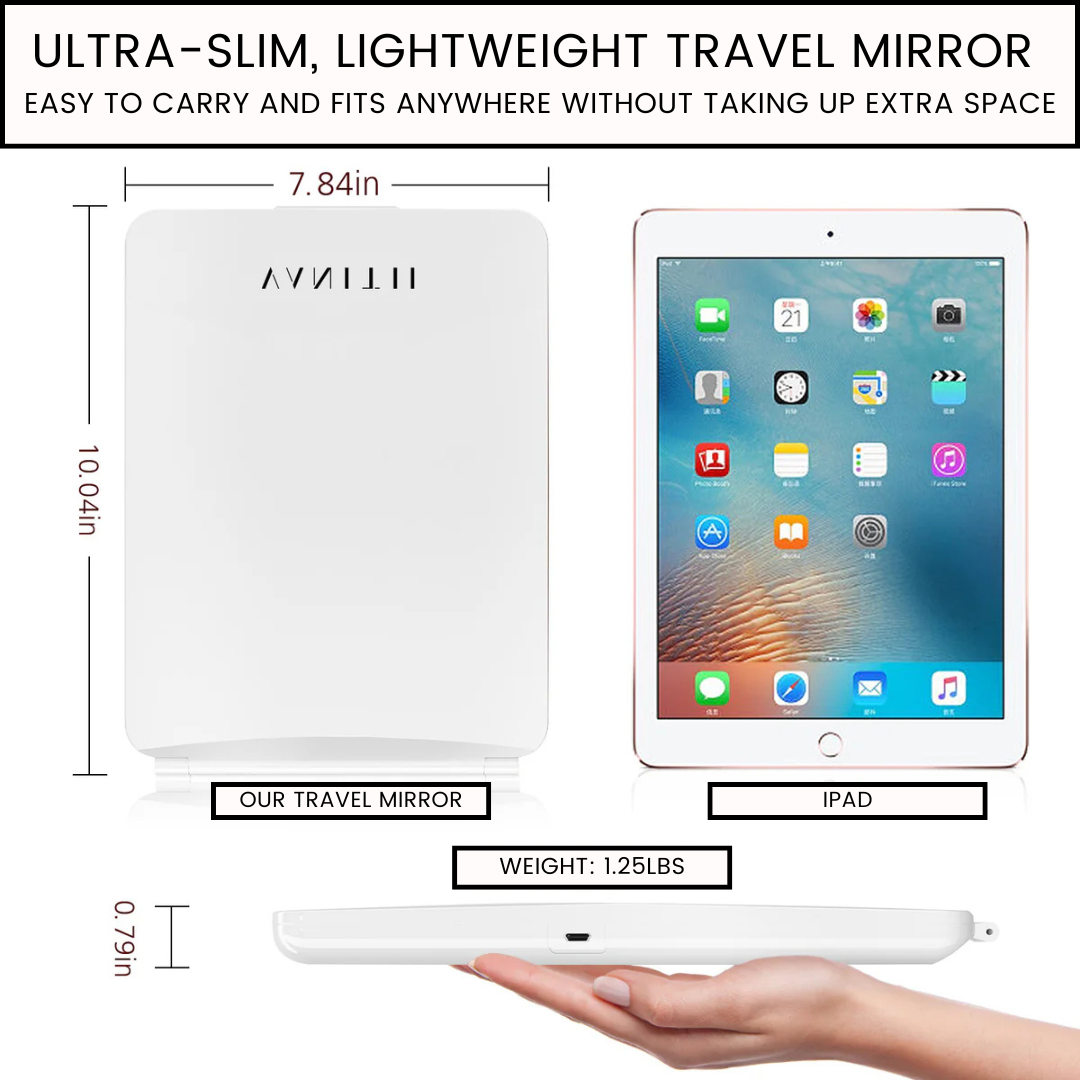 VanitiGlow Portable LED Travel Vanity Mirror – USB Rechargeable, Touch‑Dimmer, Mini & Regular