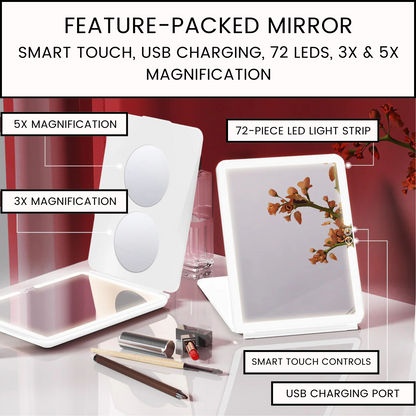 VanitiGlow Portable LED Travel Vanity Mirror – USB Rechargeable, Touch‑Dimmer, Mini & Regular