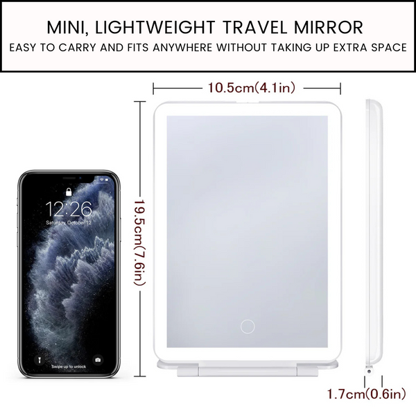 VanitiGlow Portable LED Travel Vanity Mirror, USB Rechargeable