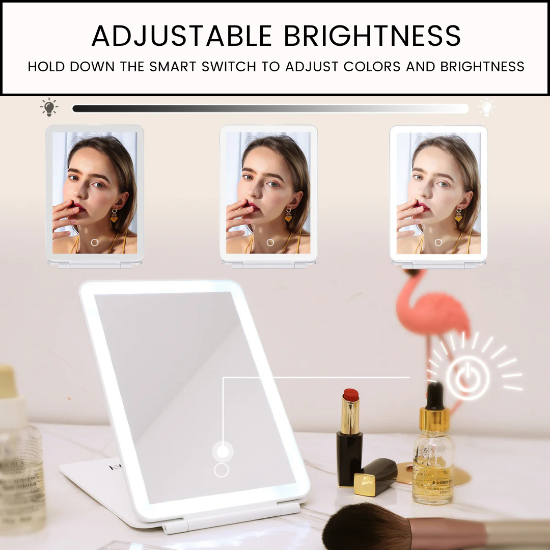 VanitiGlow Portable LED Travel Vanity Mirror – USB Rechargeable, Touch‑Dimmer, Mini & Regular