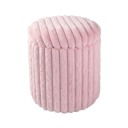 VanitiSeat Fluff | Faux Rabbit Fur Storage Stool, 15.75 Inch