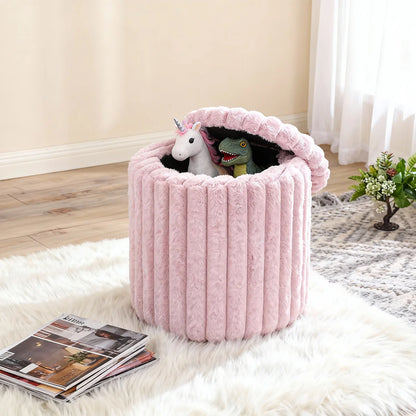 VanitiSeat Fluff | Faux Rabbit Fur Storage Stool, 15.75 Inch