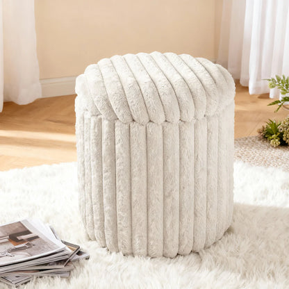 VanitiSeat Fluff | Faux Rabbit Fur Storage Stool, 15.75 Inch