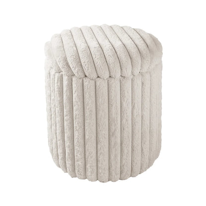 VanitiSeat Fluff | Faux Rabbit Fur Storage Stool, 15.75 Inch