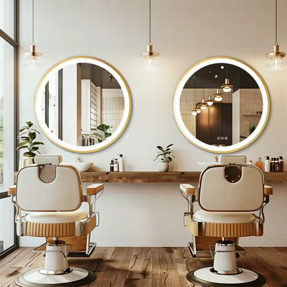 Round Bathroom Vanity Mirror with Gold Frame | Waterproof LED, 24 or 32 inch