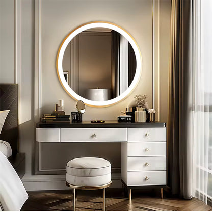 Round Bathroom Vanity Mirror with Gold Frame | Waterproof LED, 24 or 32 inch