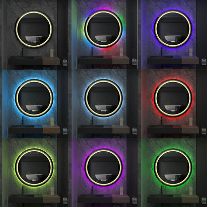 Large Round Lighted Bathroom Mirror with RGB LED, Anti-Fog & Dimmable Backlit - LP Replenish