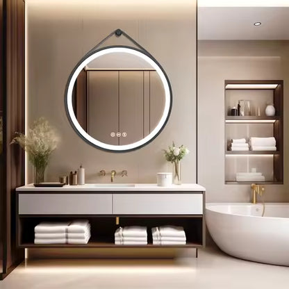 Large Round LED Bathroom Mirror with Anti-Fog, Touch Sensor