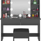 Vanity Set with LED Lighted Mirror, Black Dressing Table and Cushioned Stool