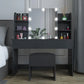 Vanity Set with LED Lighted Mirror, Black Dressing Table and Cushioned Stool