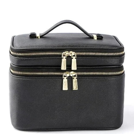 Large Capacity Dual-Zipper Makeup Travel Bag with Organizers