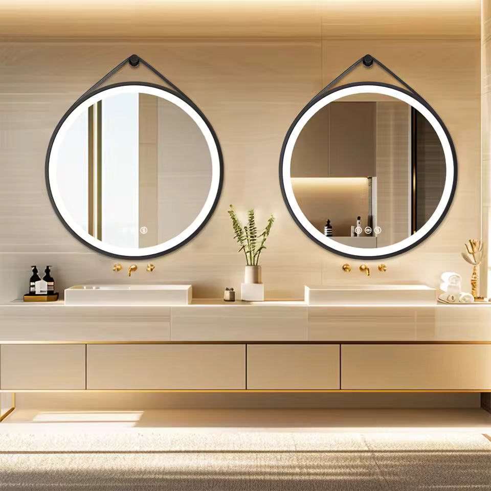 Large Round LED Bathroom Mirror with Anti-Fog, Touch Sensor