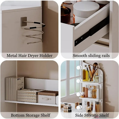 Modern Vanity Desk with Lighted LED Mirror and Comprehensive Storage Features - LP Replenish
