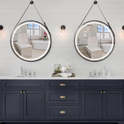 Large Round LED Bathroom Mirror with Anti-Fog, Touch Sensor, and Dimmable Lights – Black/Gold Frame, 32/24 Inch - LP Replenish