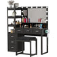 Vanity Makeup Desk Set with LED Lighted Hollywood Mirror, Power Outlet, and Extensive Storage