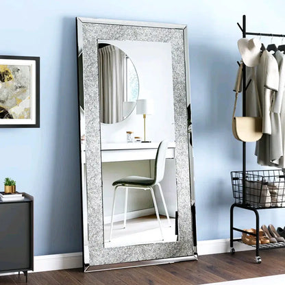 Large Silver Crystal Vanity Mirror for Bedroom Wall Mounted - LP Replenish