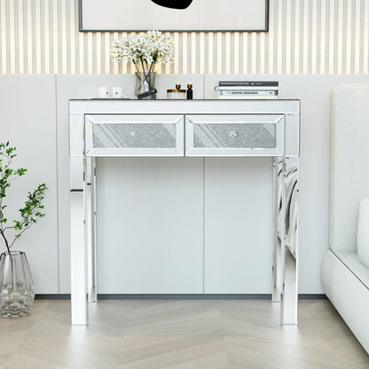 Mirrored Vanity Makeup Table with Crystal Diamond Accents and 2 Drawers - LP Replenish