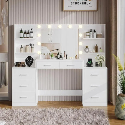 Vanity Desk with LED Mirror, Charging Station, and Storage Cabinet - LP Replenish