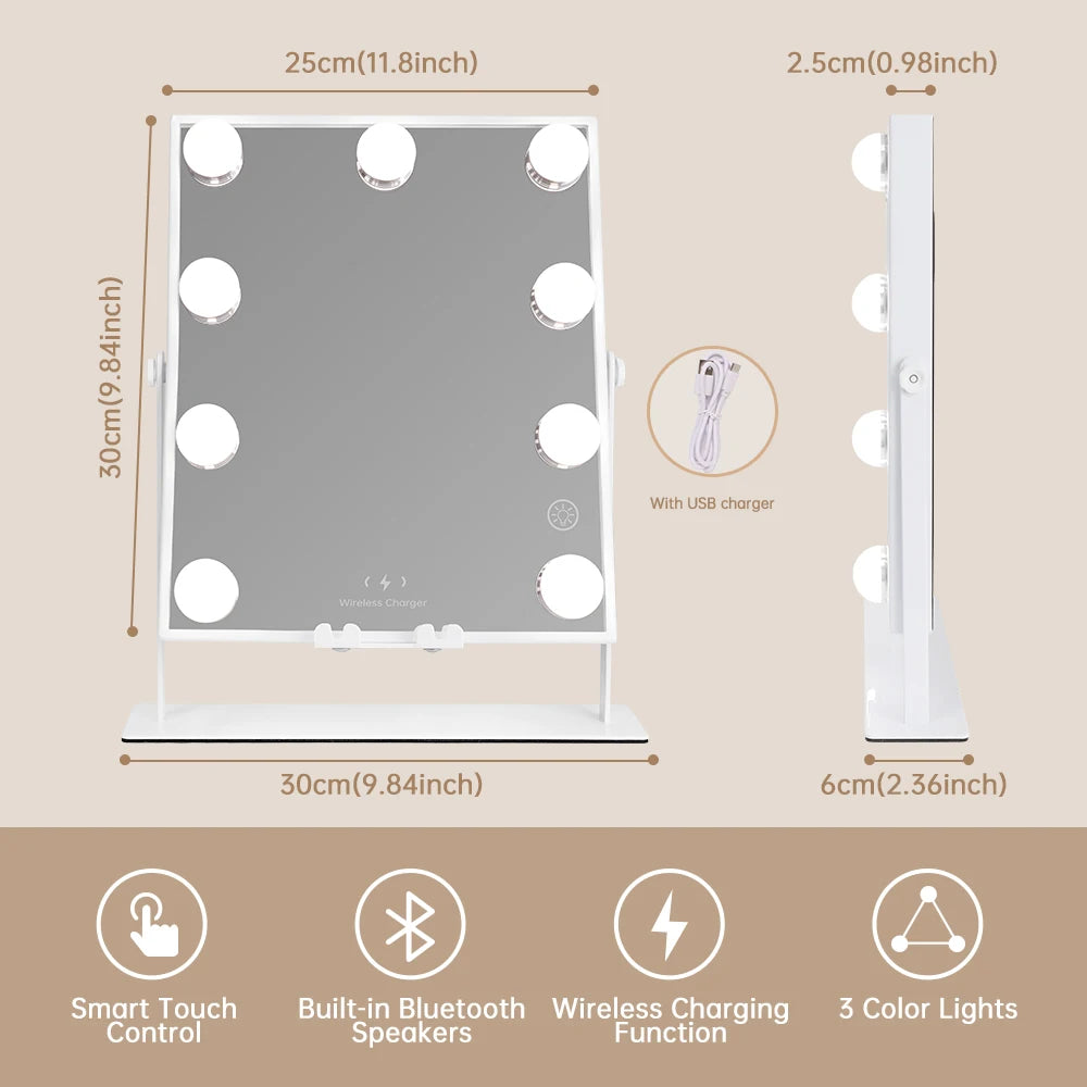 Lighted Vanity Mirror with Bluetooth and Wireless Charging