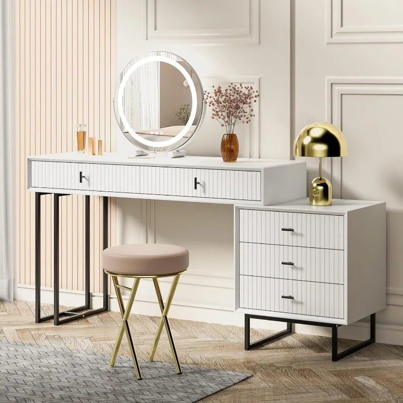 Modern Large Vanity Desk with Movable 3-Drawer Chest