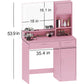 Pink Vanity Desk with Mirror and LED Lighting