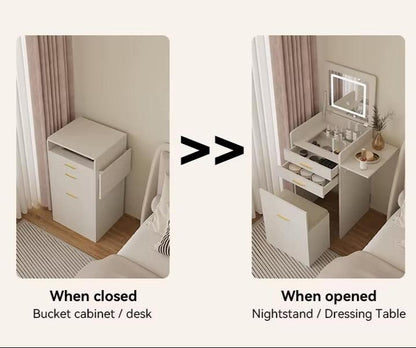 Compact Vanity Desk with Flip-Top Mirror, Storage Stool, and Drawers - LP Replenish