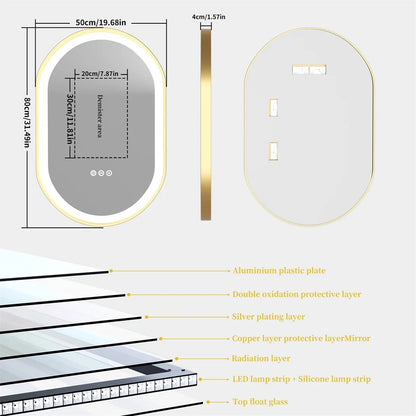 Oval LED Bathroom Mirror with Demister - Gold Frame - LP Replenish