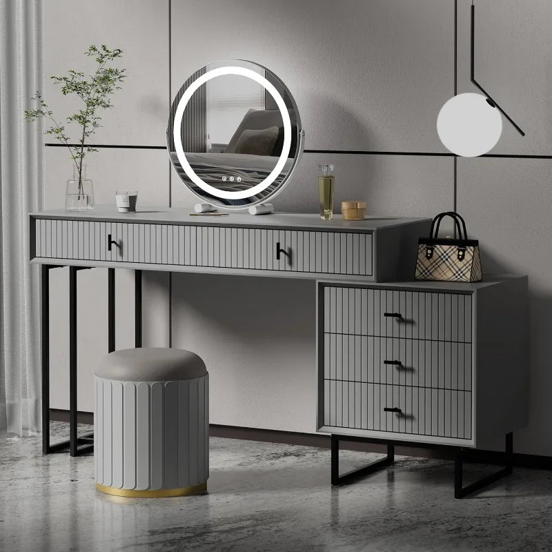 Modern Large Vanity Desk with Movable 3-Drawer Chest