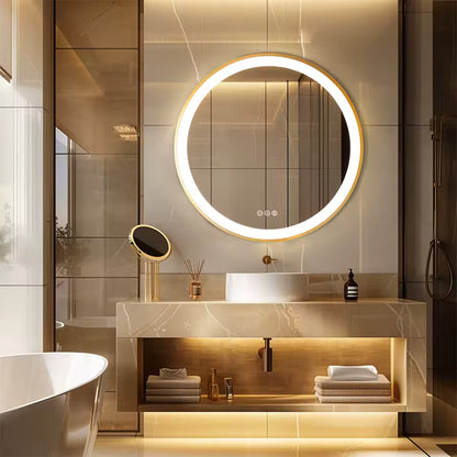 Round Bathroom Vanity Mirror with Gold Frame | Waterproof LED, 24 or 32 inch