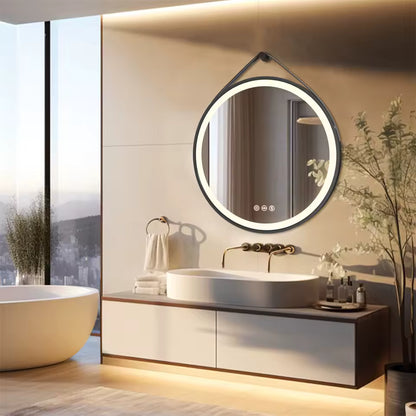Large Round LED Bathroom Mirror with Anti-Fog, Touch Sensor