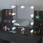 Vanity Set with LED Lighted Mirror, Black Dressing Table and Cushioned Stool