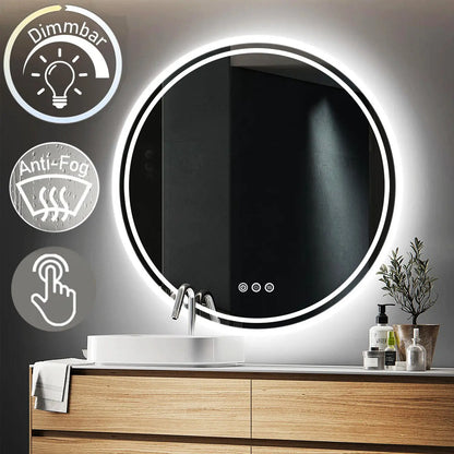 Smart Illuminate LED Round Lighted Vanity Mirror with Touch Screen and Anti-Fog Features - LP Replenish