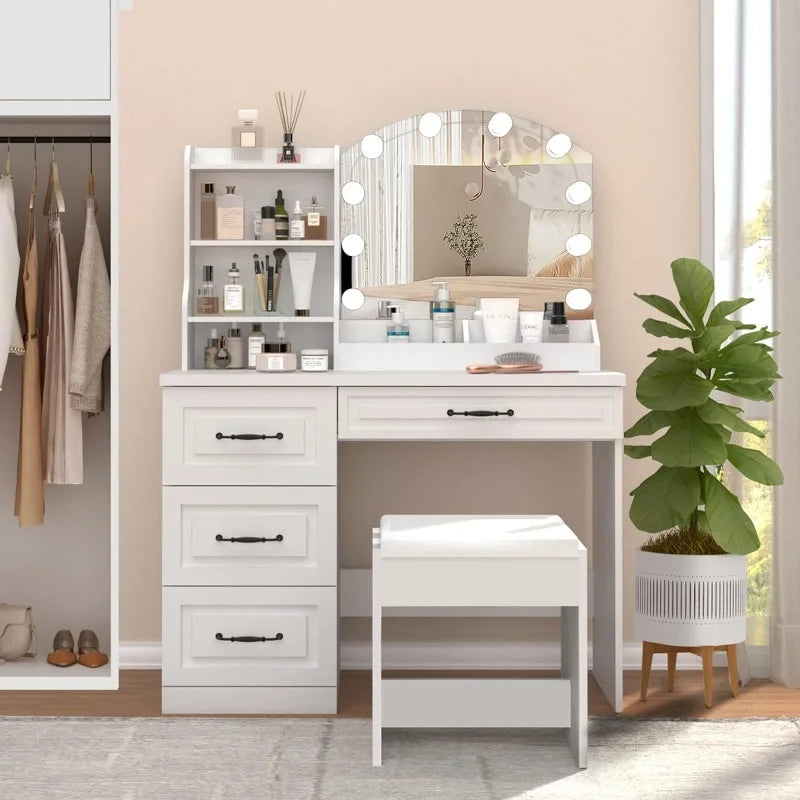 Elegant vanity set featuring adjustable LED lighting and ample storage space